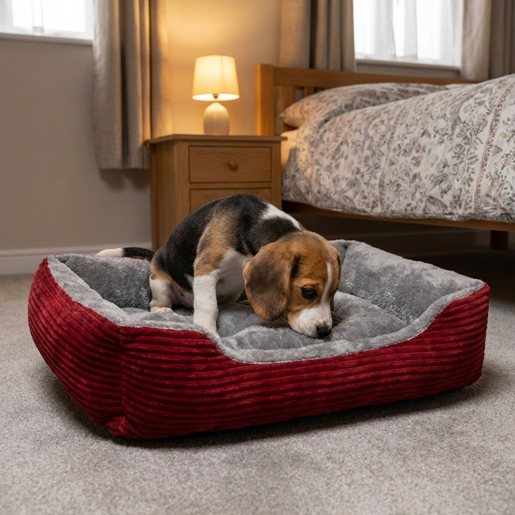 Rectangular Plush Dog & Cat Bed | Non-Slip Base | Machine-Washable Cover