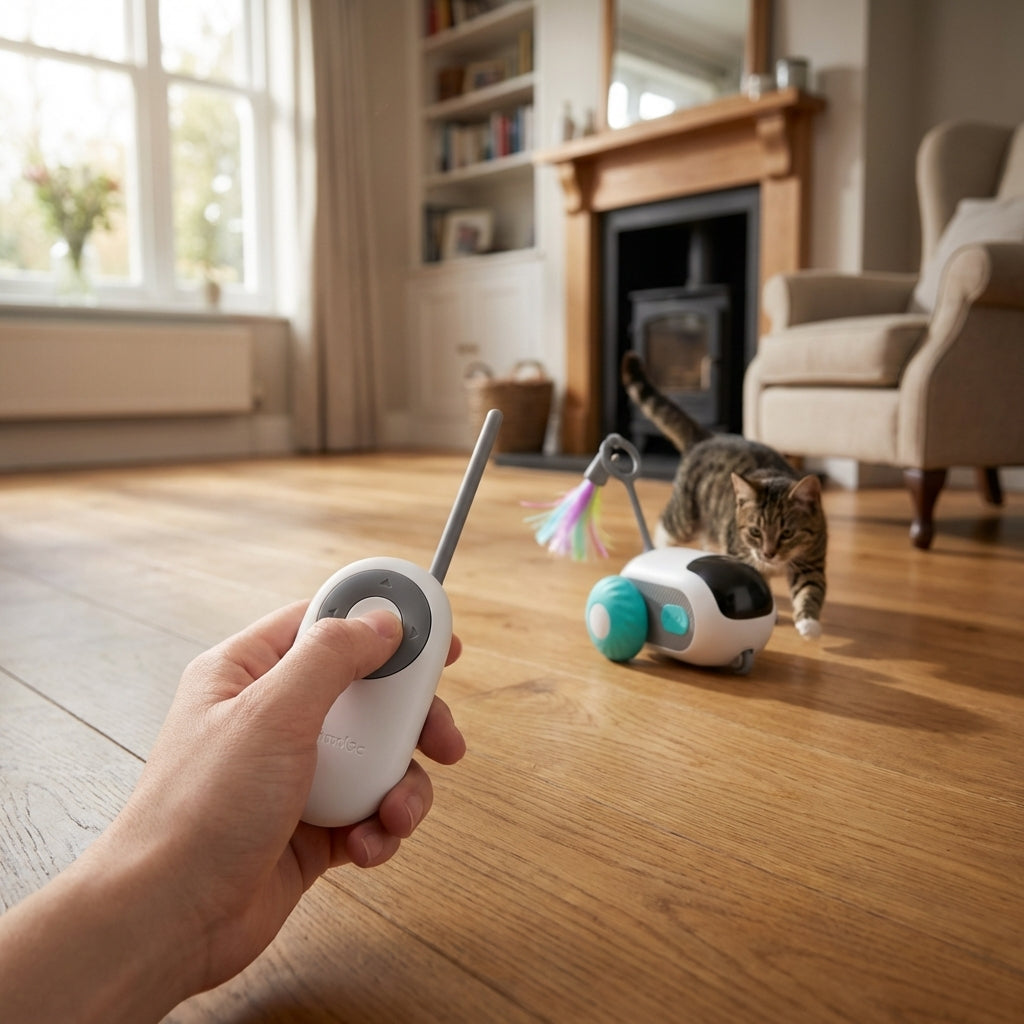 Remote Control Cat Toy with Feather Wand | 2 Play Modes