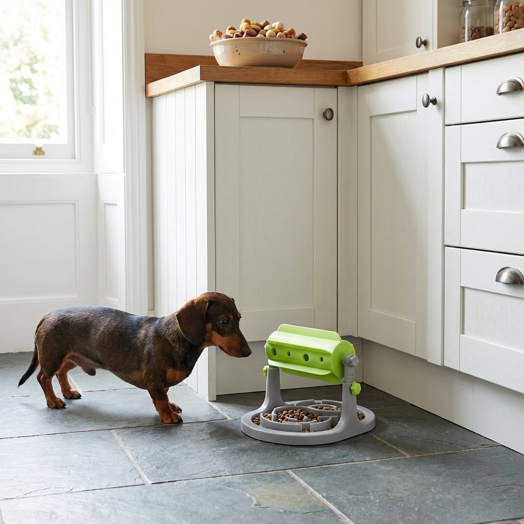 Rotating Slow Feeder for Dogs | Maze Bowl + Spinning Barrel