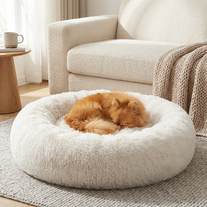 Round Faux Fur Dog Bed with Raised Edges | Removable Cover | XS–4XL