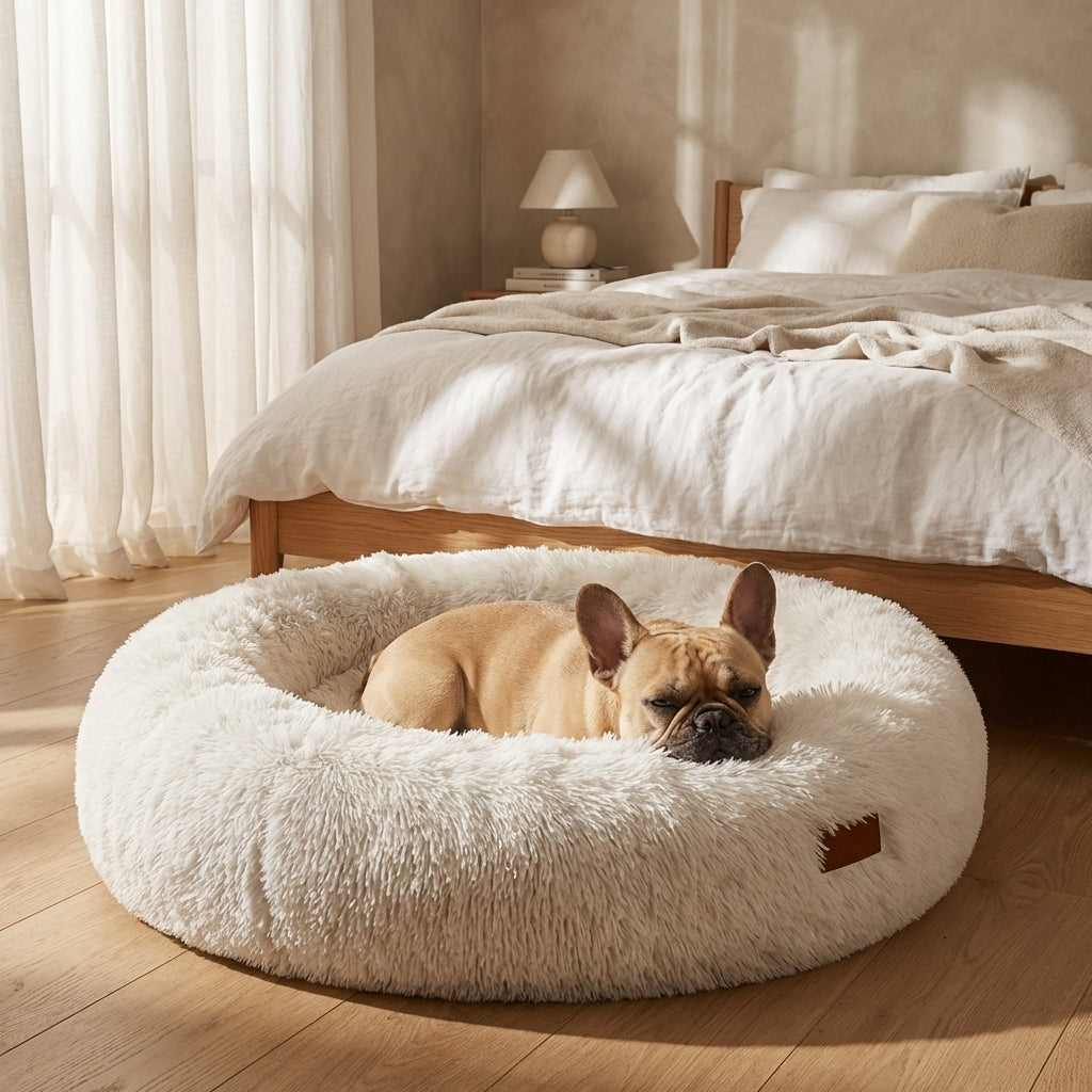 Round Faux Fur Dog Bed with Raised Edges | Removable Cover | XS–4XL