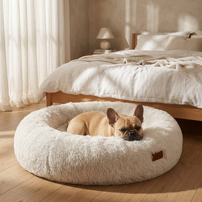 Round Faux Fur Dog Bed with Raised Edges | Removable Cover | XS–4XL