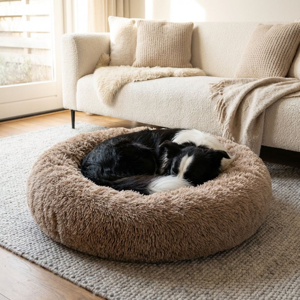 Round Faux Fur Dog Bed with Raised Edges | Removable Cover | XS–4XL