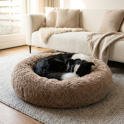 Round Faux Fur Dog Bed with Raised Edges | Removable Cover | XS–4XL