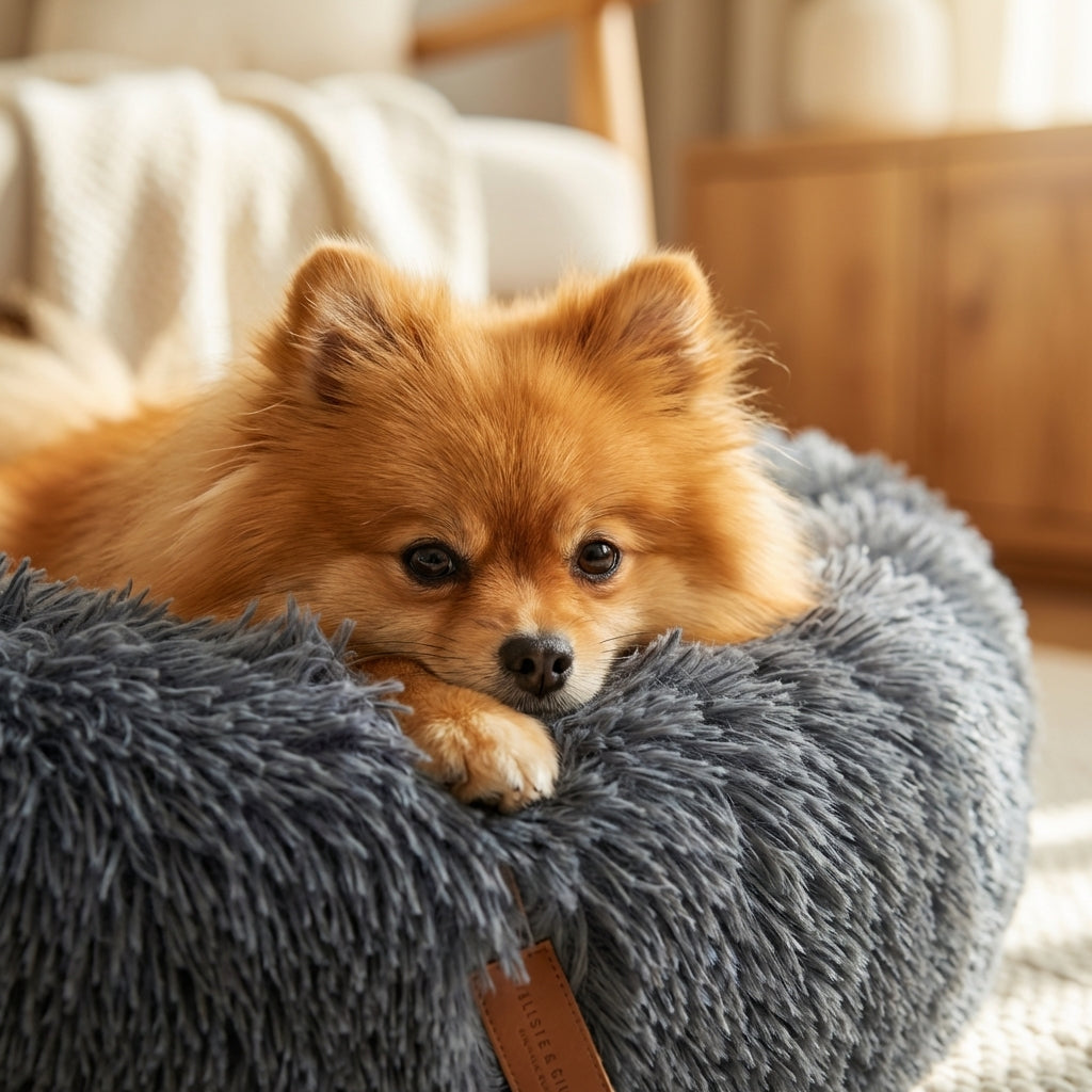 Round Faux Fur Dog Bed with Raised Edges | Removable Cover | XS–4XL