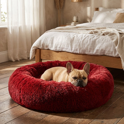 Round Faux Fur Dog Bed with Raised Edges | Removable Cover | XS–4XL