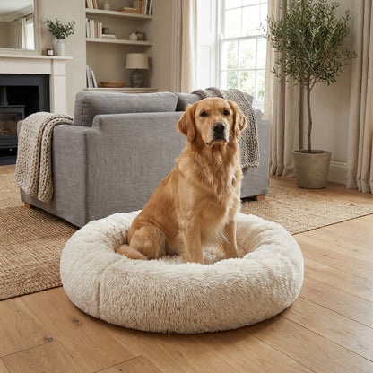 Round Faux Fur Dog Bed with Raised Edges | Removable Cover | XS–4XL