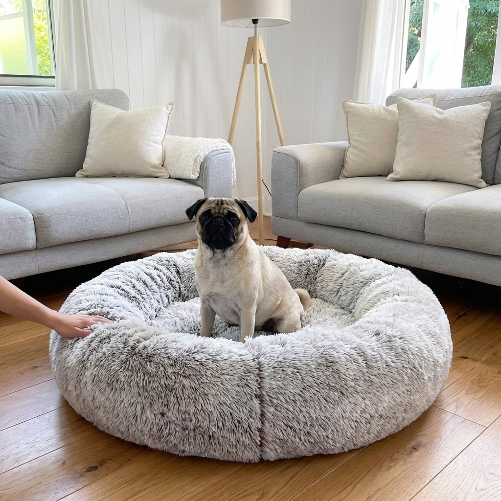 Round Faux Fur Dog Bed with Raised Edges | Removable Cover | XS–4XL