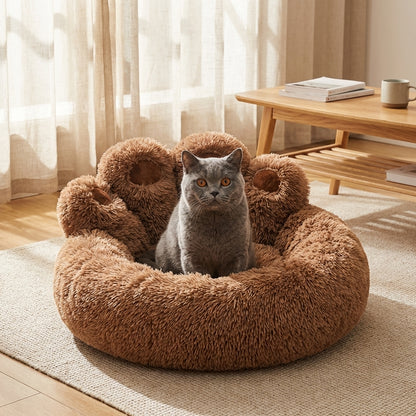 Round Plush Cat Bed with Novelty Character Design | Long Pile | M/L/XL