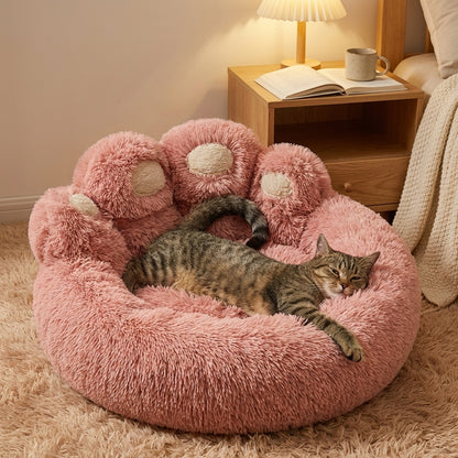 Round Plush Cat Bed with Novelty Character Design | Long Pile | M/L/XL