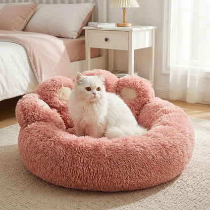 Round Plush Cat Bed with Novelty Character Design | Long Pile | M/L/XL
