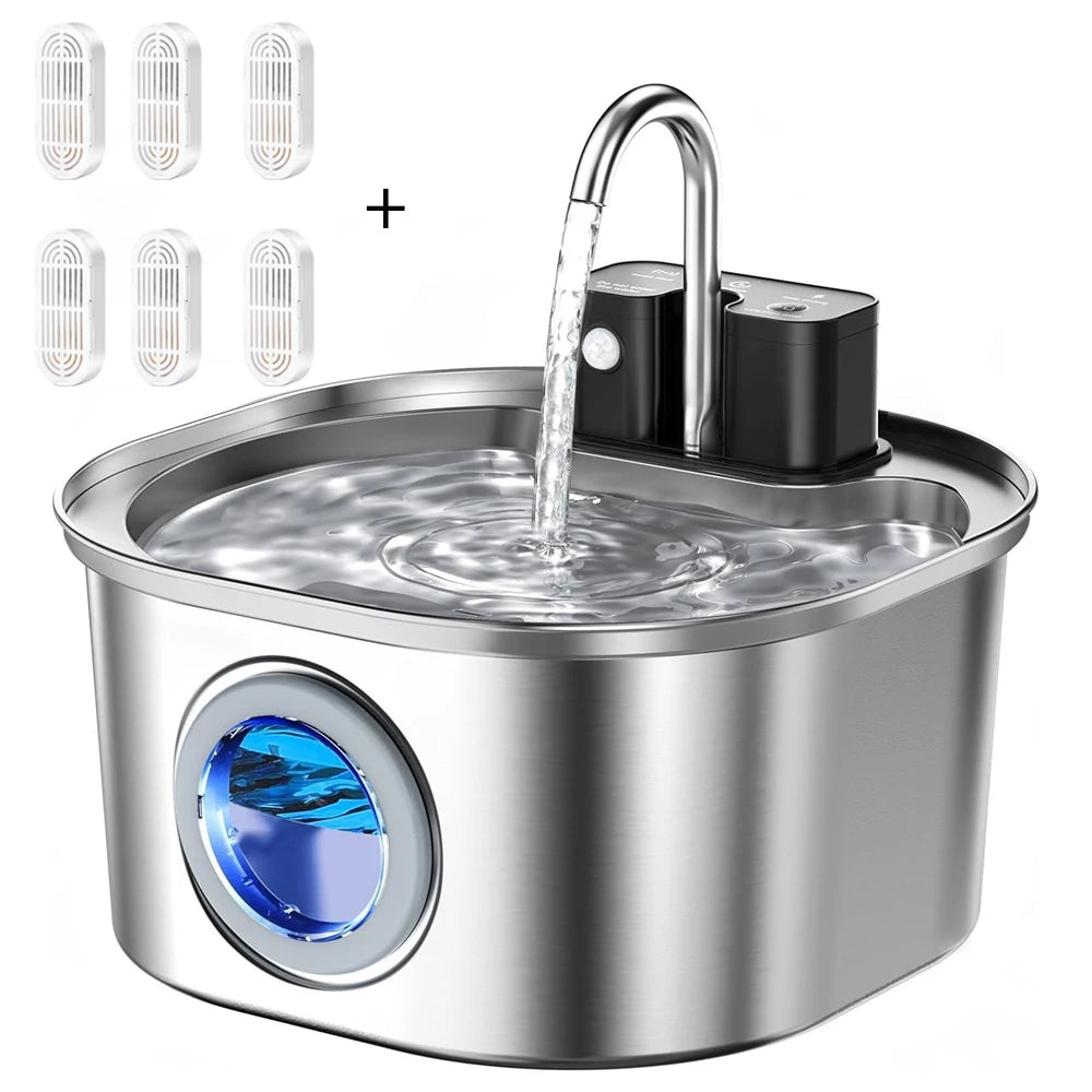 Wireless Cat Water Fountain, Stainless Steel 3.2L, Motion Sensor, Ultra Silent, 4200mAh Battery, Multi-Layer Filtration