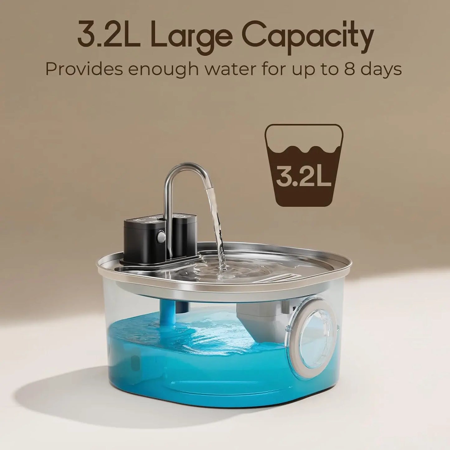 Wireless Cat Water Fountain, Stainless Steel 3.2L, Motion Sensor, Ultra Silent, 4200mAh Battery, Multi-Layer Filtration