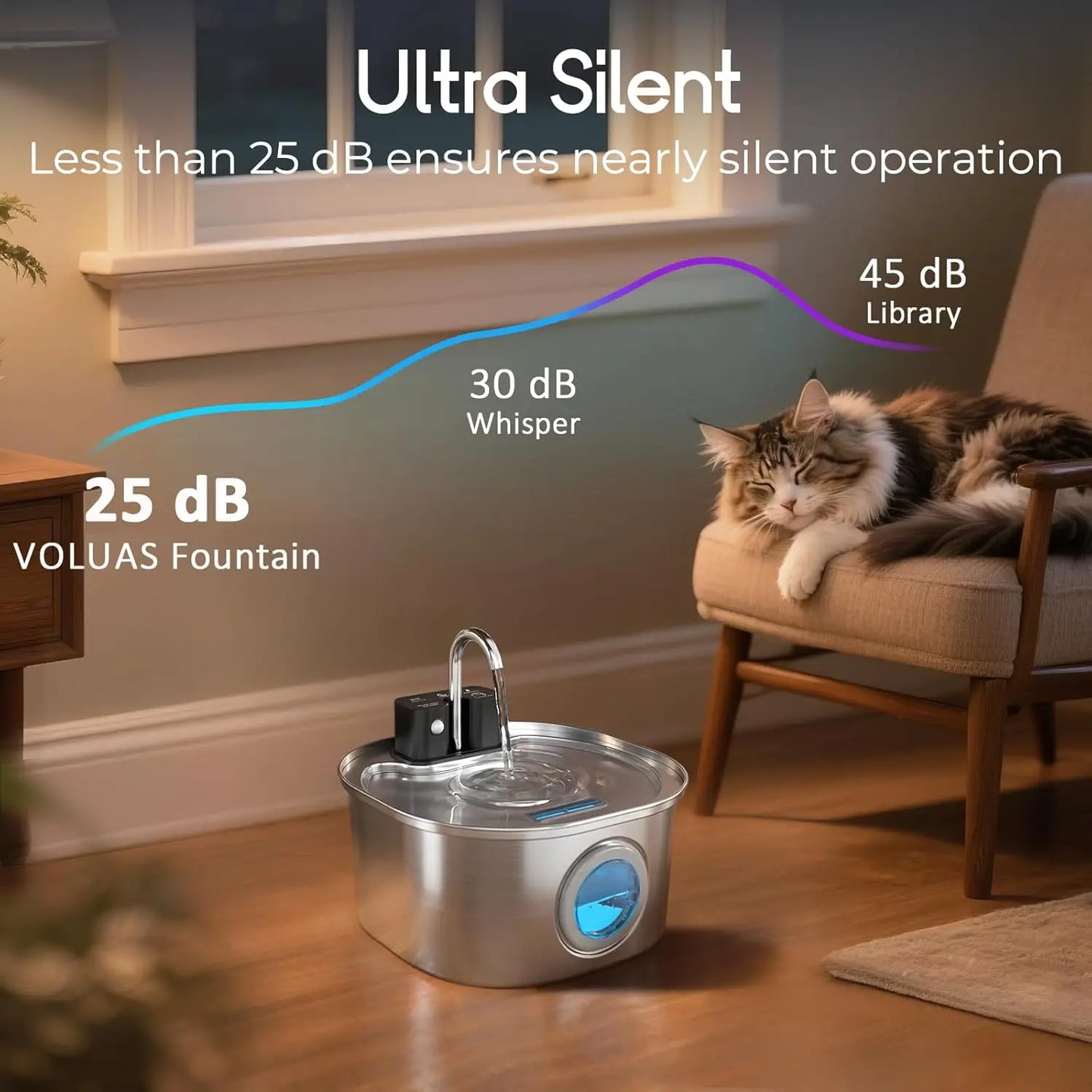 Wireless Cat Water Fountain, Stainless Steel 3.2L, Motion Sensor, Ultra Silent, 4200mAh Battery, Multi-Layer Filtration