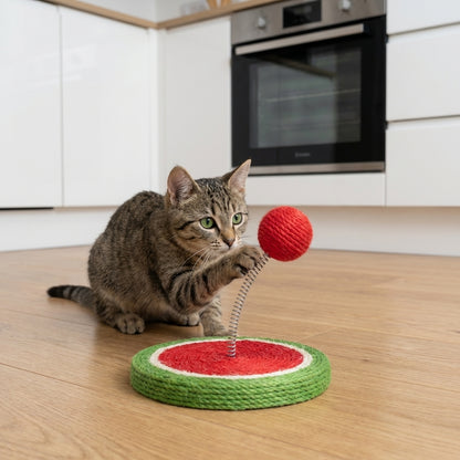 Sisal Spring Cat Toy with Scratching Base | Fruit Designs | 17.5 x 20 cm