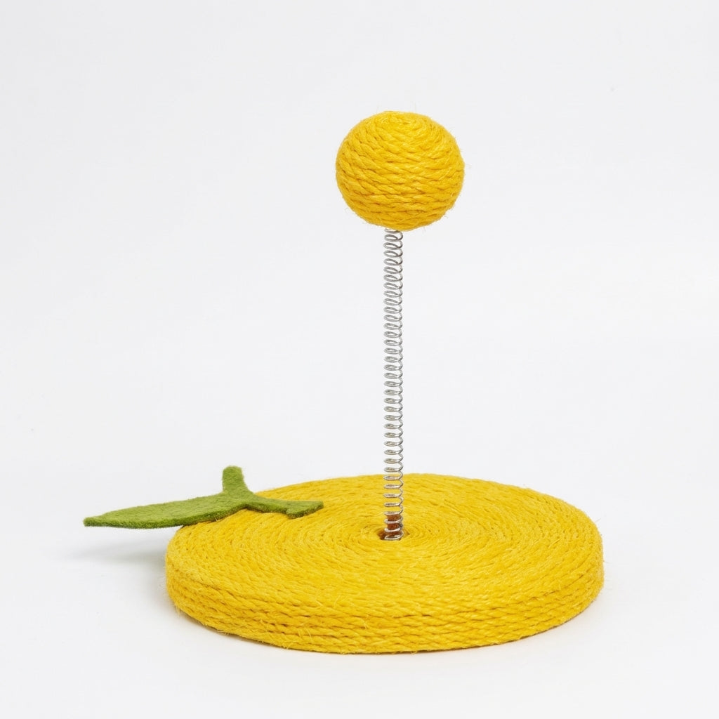 Sisal Spring Cat Toy with Scratching Base | Fruit Designs | 17.5 x 20 cm