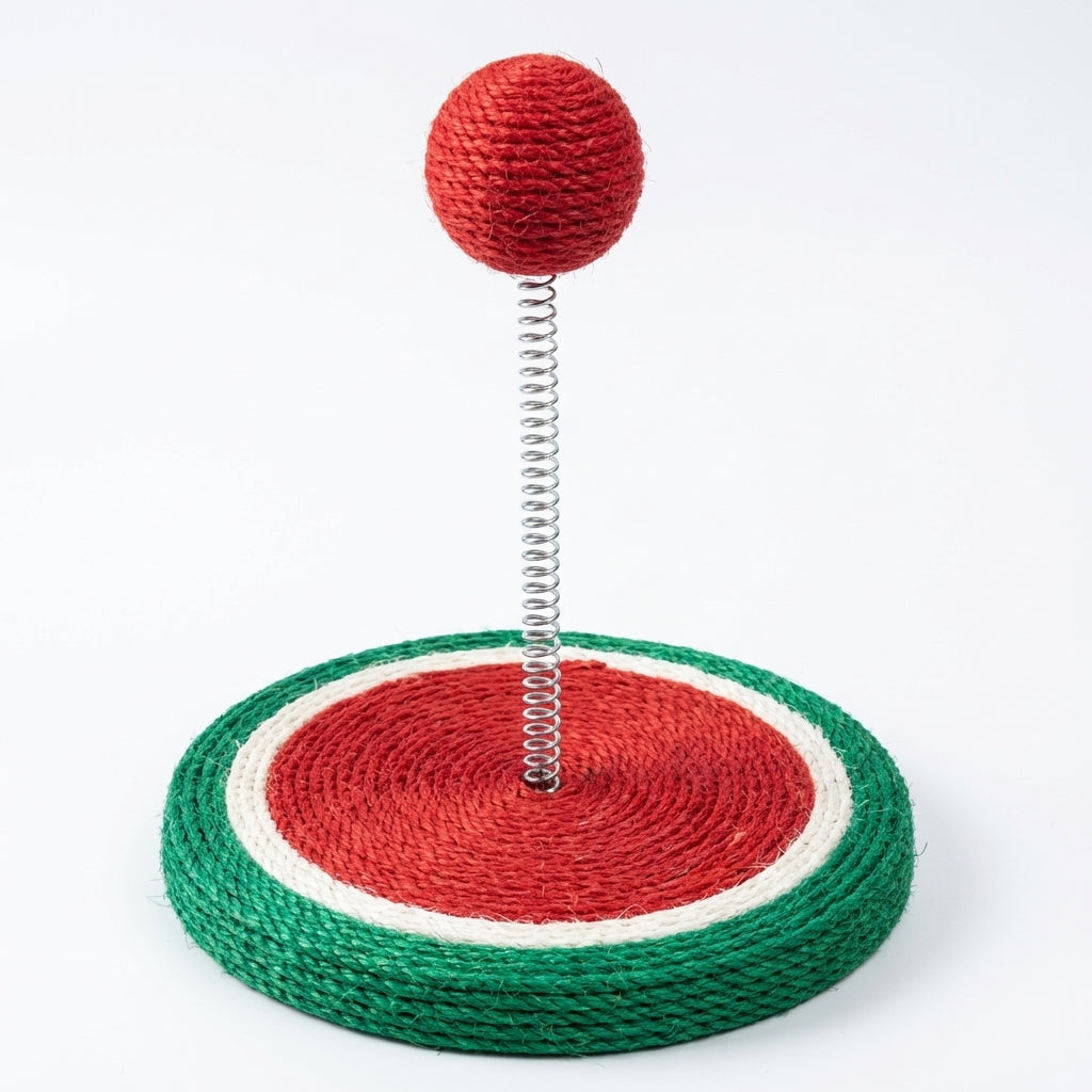 Sisal Spring Cat Toy with Scratching Base | Fruit Designs | 17.5 x 20 cm