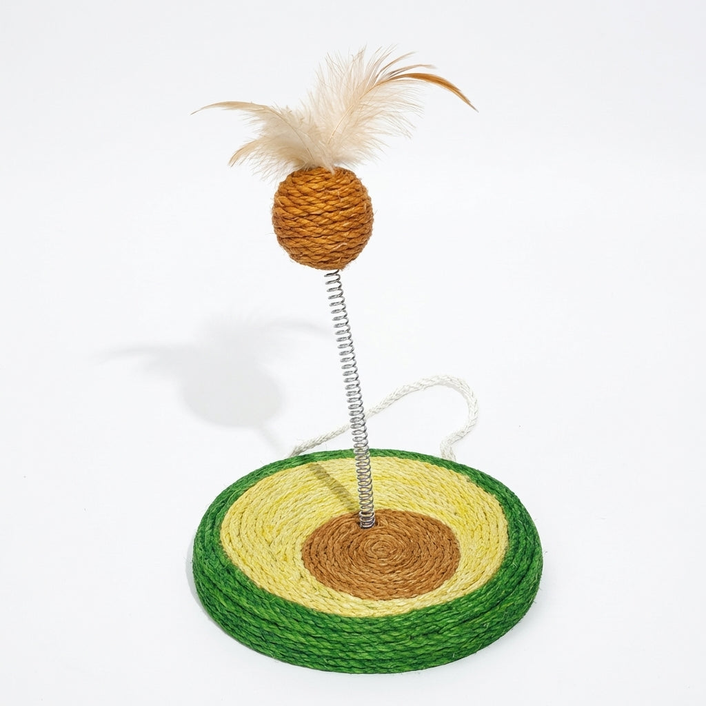 Sisal Spring Cat Toy with Scratching Base | Fruit Designs | 17.5 x 20 cm