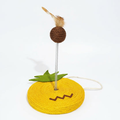 Sisal Spring Cat Toy with Scratching Base | Fruit Designs | 17.5 x 20 cm