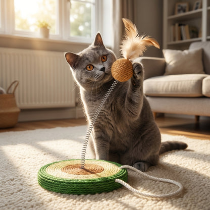 Sisal Spring Cat Toy with Scratching Base | Fruit Designs | 17.5 x 20 cm