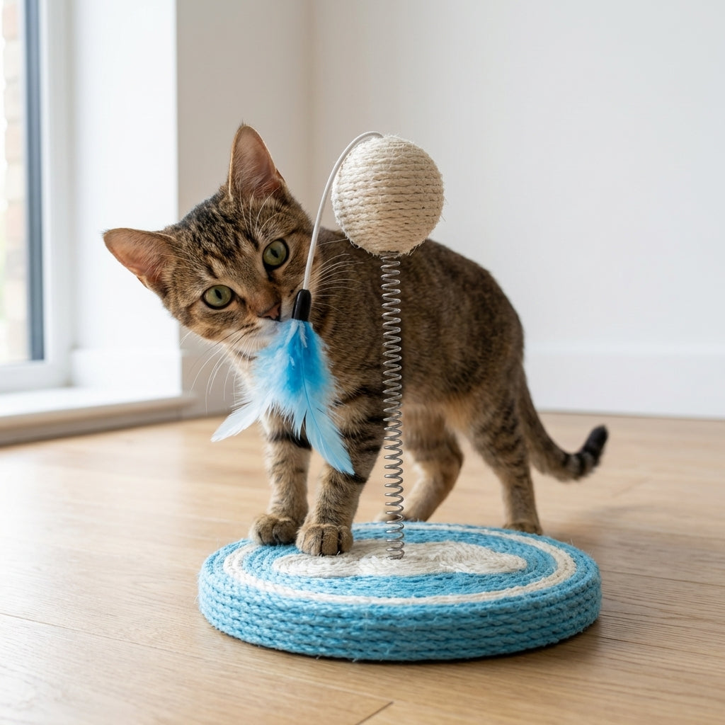 Sisal Spring Cat Toy with Scratching Base | Fruit Designs | 17.5 x 20 cm