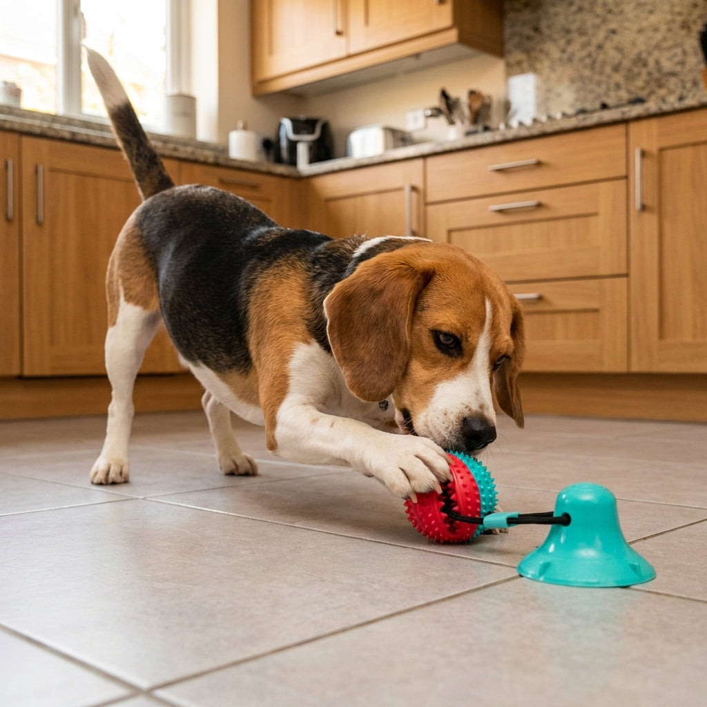 Suction Cup Tug & Chew Toy for Dogs | BPA-Free Rubber Ball on Bungee Rope