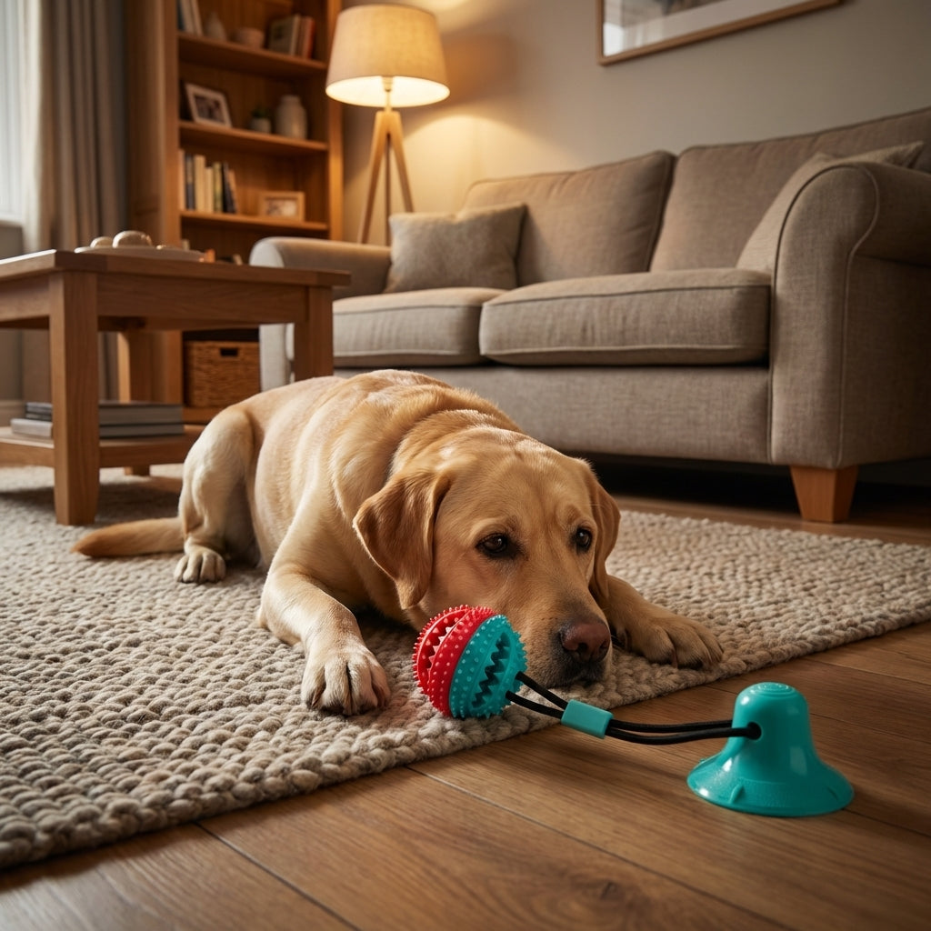 Suction Cup Tug & Chew Toy for Dogs | BPA-Free Rubber Ball on Bungee Rope