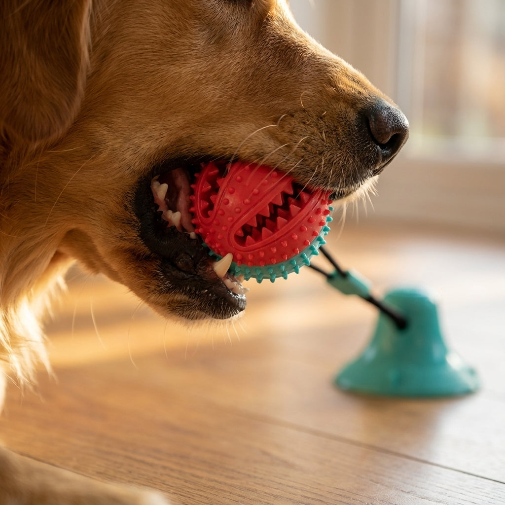 Suction Cup Tug & Chew Toy for Dogs | BPA-Free Rubber Ball on Bungee Rope