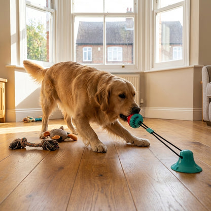 Suction Cup Tug & Chew Toy for Dogs | BPA-Free Rubber Ball on Bungee Rope