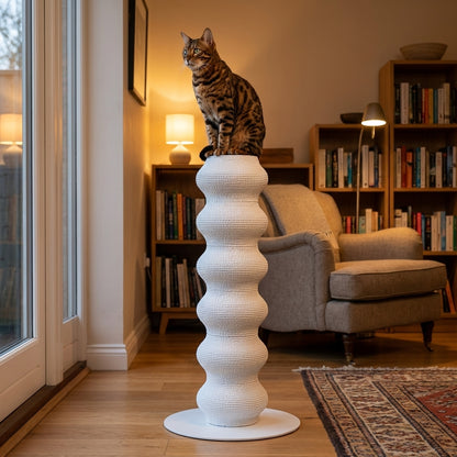 Tall Modular Cat Scratching Post | Paper Vine & Steel Base | Height-Adjustable