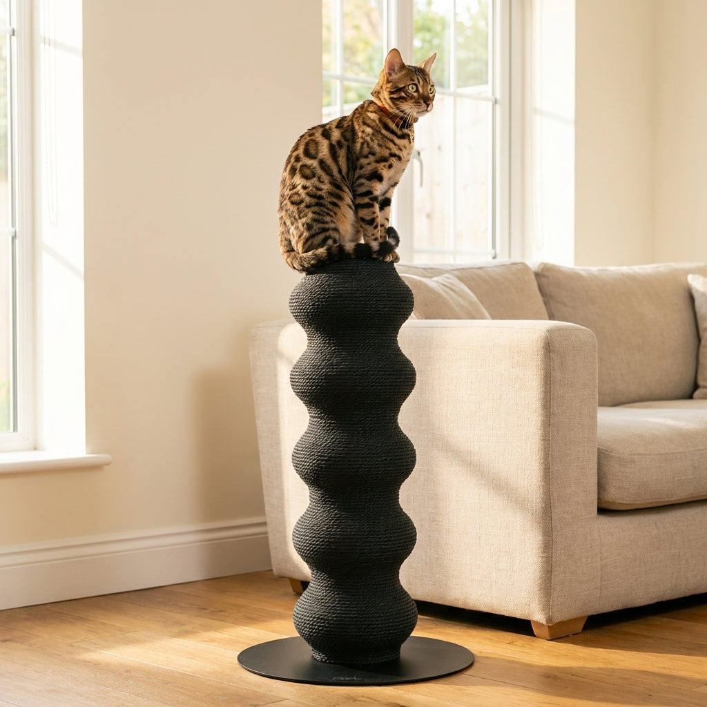 Tall Modular Cat Scratching Post | Paper Vine & Steel Base | Height-Adjustable