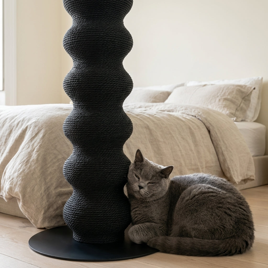 Tall Modular Cat Scratching Post | Paper Vine & Steel Base | Height-Adjustable