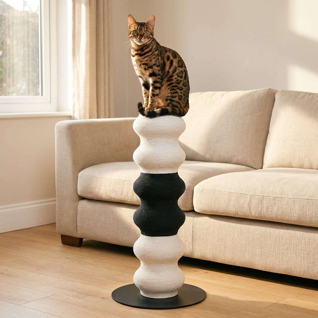 Tall Modular Cat Scratching Post | Paper Vine & Steel Base | Height-Adjustable