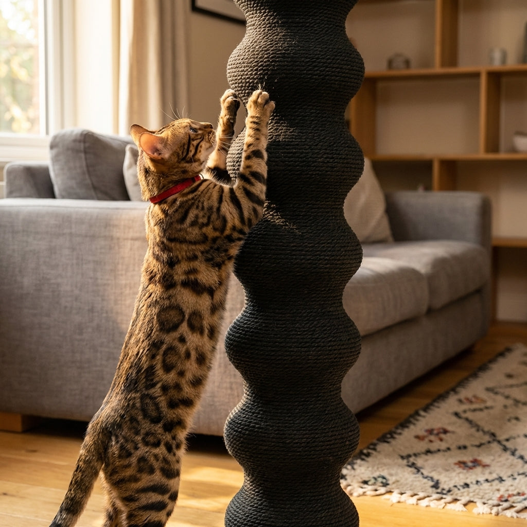 Tall Modular Cat Scratching Post | Paper Vine & Steel Base | Height-Adjustable