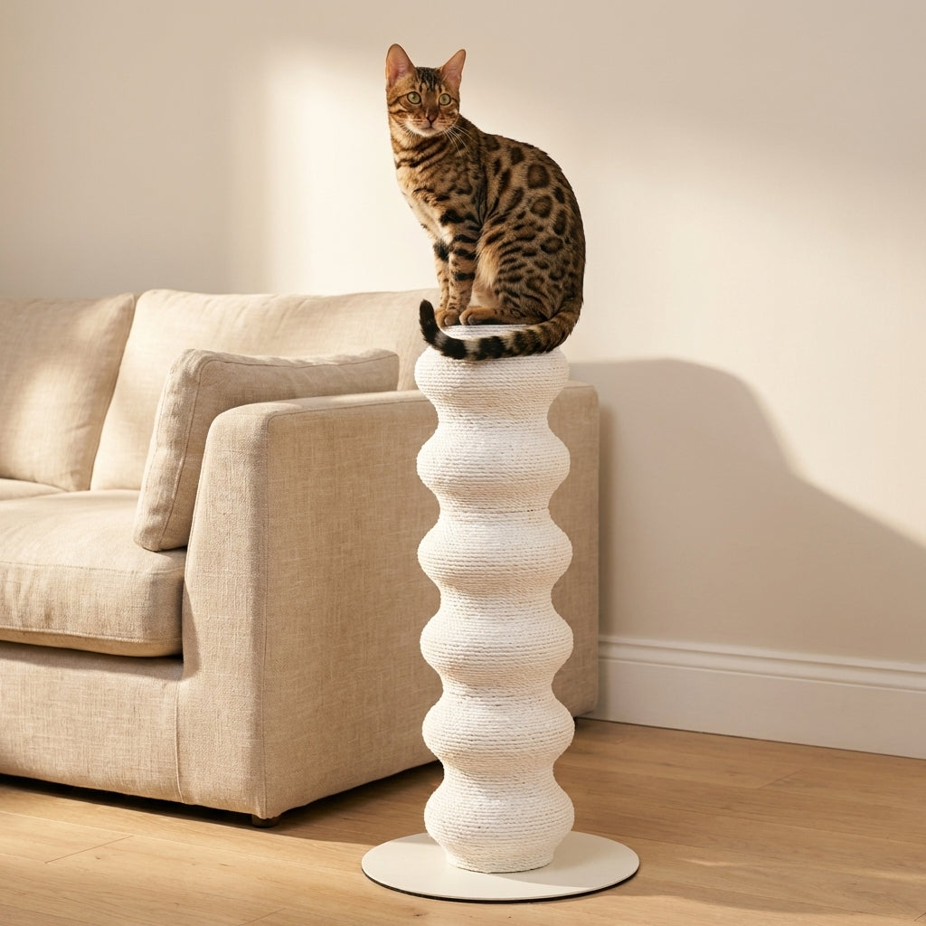Tall Modular Cat Scratching Post | Paper Vine & Steel Base | Height-Adjustable