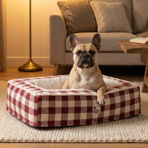 Tartan Check Dog Bed | Foam Core & Plush Interior | Machine-Washable Cover