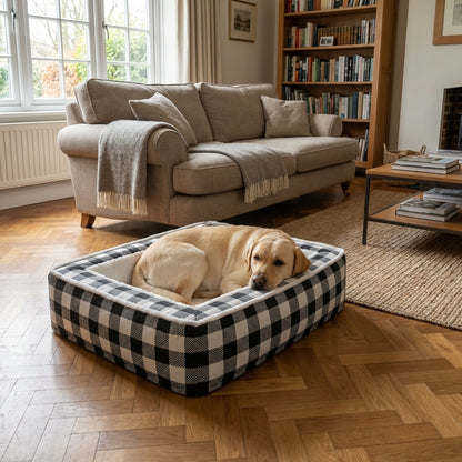 Tartan Check Dog Bed | Foam Core & Plush Interior | Machine-Washable Cover