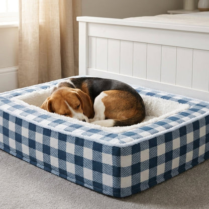 Tartan Check Dog Bed | Foam Core & Plush Interior | Machine-Washable Cover
