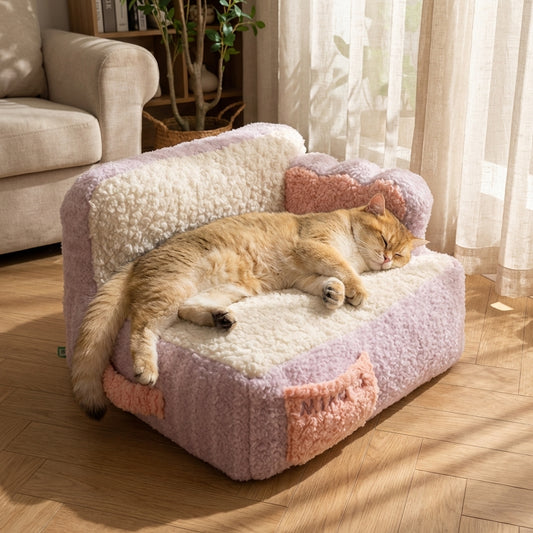 Two-Tone Fabric & Cotton Cat Sofa Bed | Removable Cover | 53x45x37cm