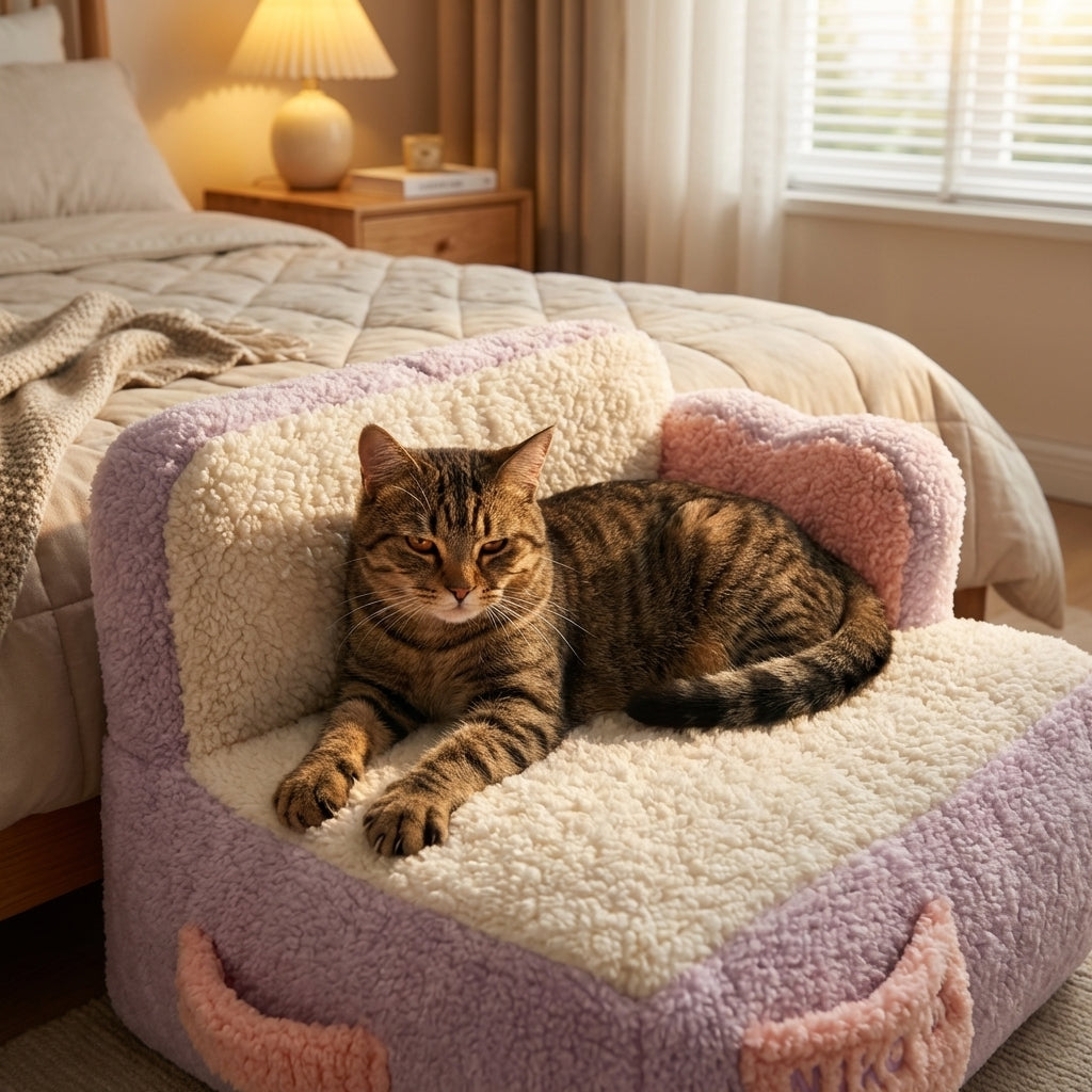 Two-Tone Fabric & Cotton Cat Sofa Bed | Removable Cover | 53x45x37cm