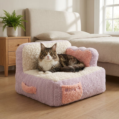 Two-Tone Fabric & Cotton Cat Sofa Bed | Removable Cover | 53x45x37cm