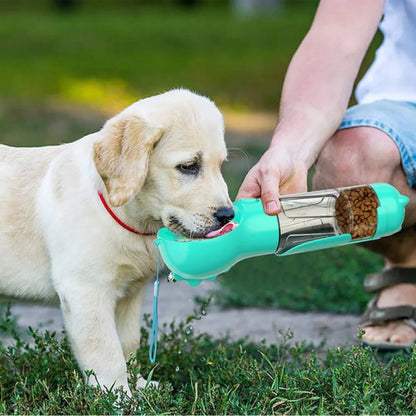 Portable Dog Water Bottle, Food Feeder & Bag Dispenser | 4-In-1 | Leak Proof | Travel Essential for Dogs