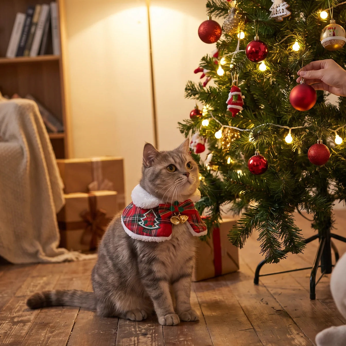 Christmas Cat Cape Costume | Hooded or Collar Style, Plaid, XS to L