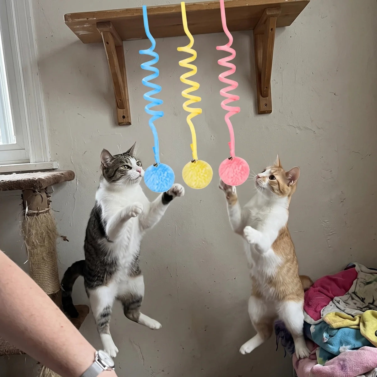 Hanging Cat Toy with Spring and Pom-Pom | Set of 3, 47 in Long