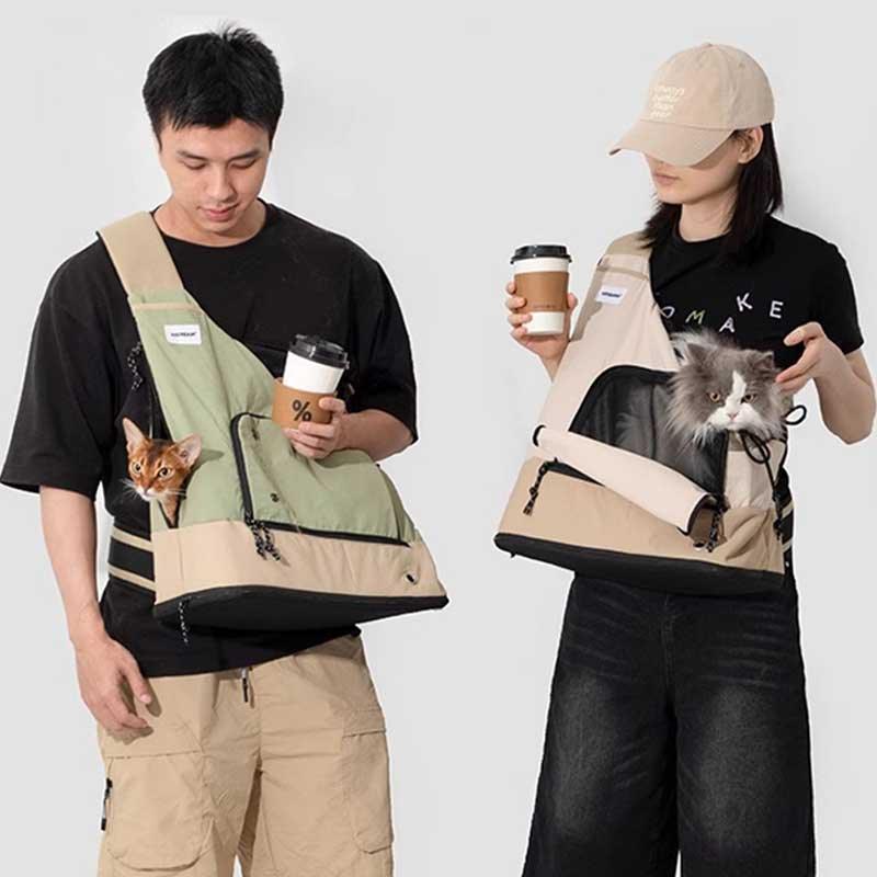 Cat Sling Carrier, Front Crossbody Bag | Mesh Top, Adjustable Strap, up to 17.6 lb