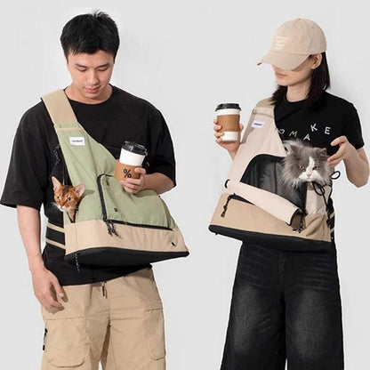 Cat Sling Carrier, Front Crossbody Bag | Mesh Top, Adjustable Strap, up to 17.6 lb