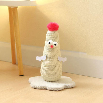 Chicken Cat Scratching Post | Rope-Wrapped, Flower Base, S or L