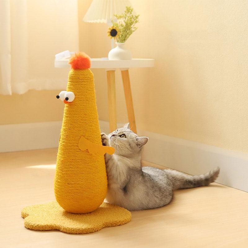 Chicken Cat Scratching Post | Rope-Wrapped, Flower Base, S or L