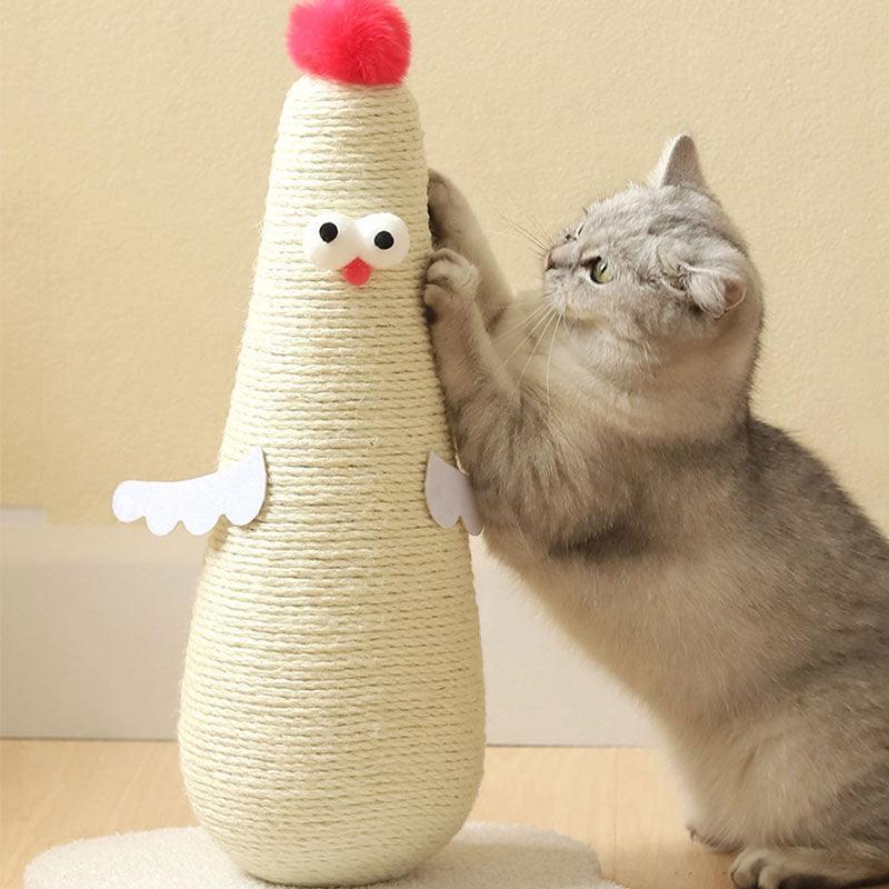 Chicken Cat Scratching Post | Rope-Wrapped, Flower Base, S or L
