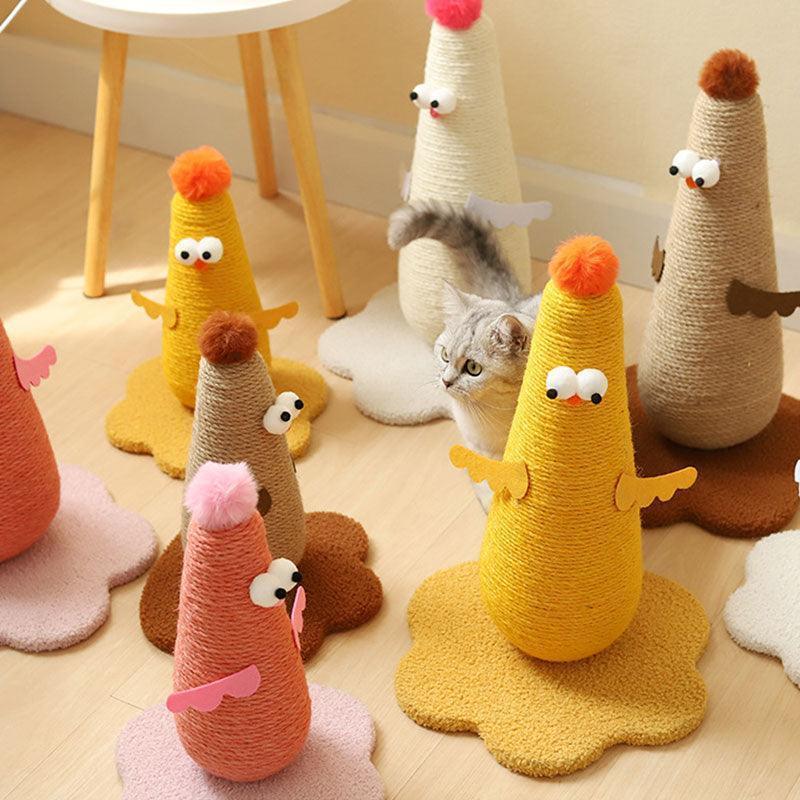 Chicken Cat Scratching Post | Rope-Wrapped, Flower Base, S or L